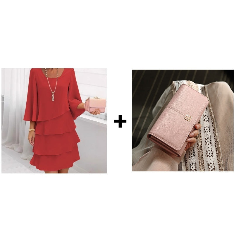 Vestito Lungo Donna con Volant e Scollo Quadrato