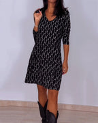 Vestido Cuadros Con Escote En V Y Manga Larga