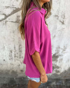 Camicia Oversize Leggera Casual Con Bottoni