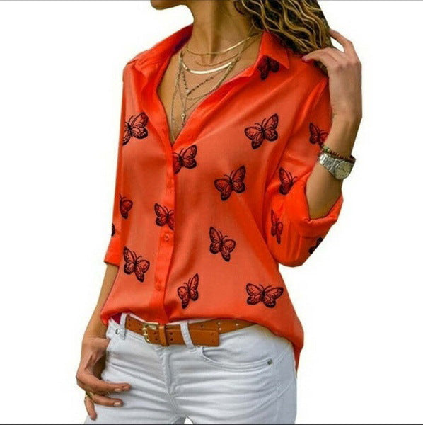 Blusa Ampia con Stampa Farfalle dallo Stile Femminile