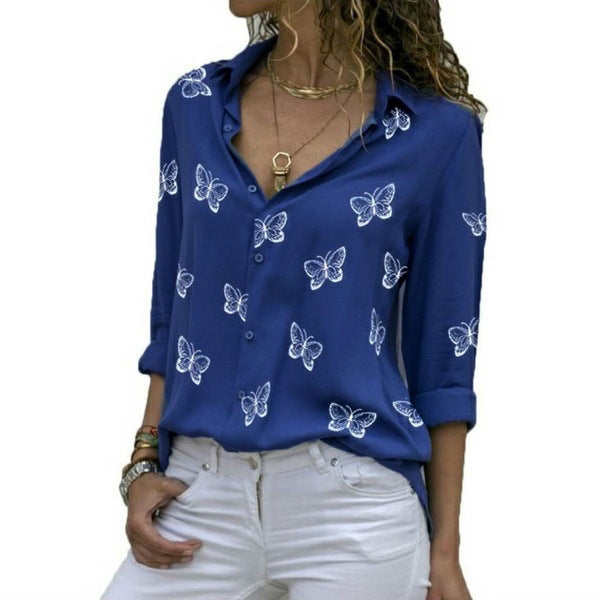 Blusa Ampia con Stampa Farfalle dallo Stile Femminile