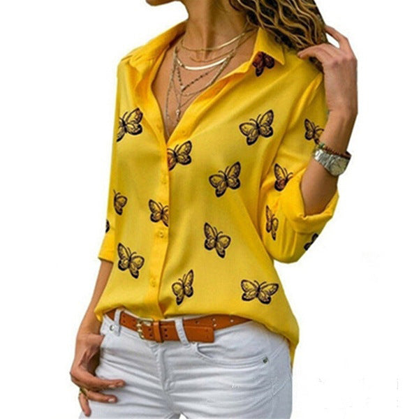 Blusa Ampia con Stampa Farfalle dallo Stile Femminile