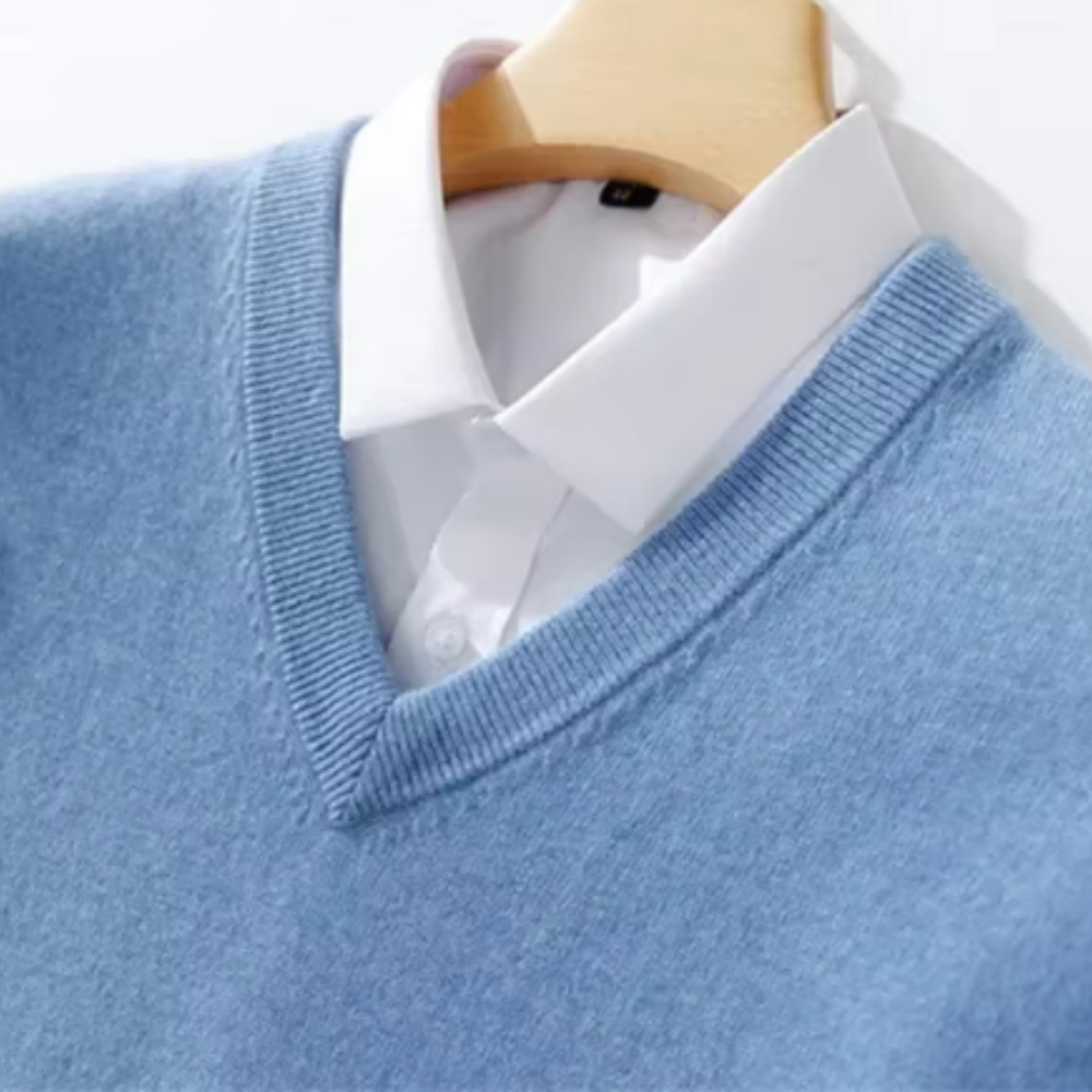 Jersey De Hombre De Cachemira Con Cuello En V Ajustado