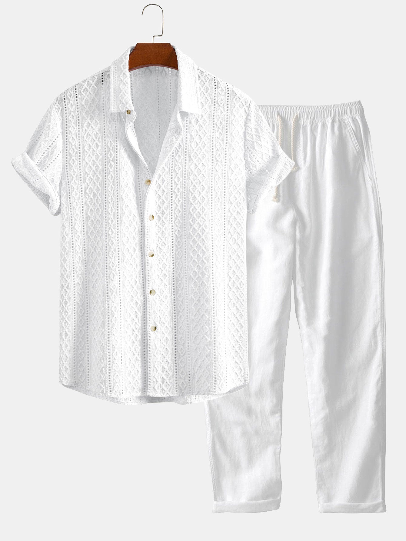 Completo Camicia Jacquard Geometrica e Pantaloni Lino