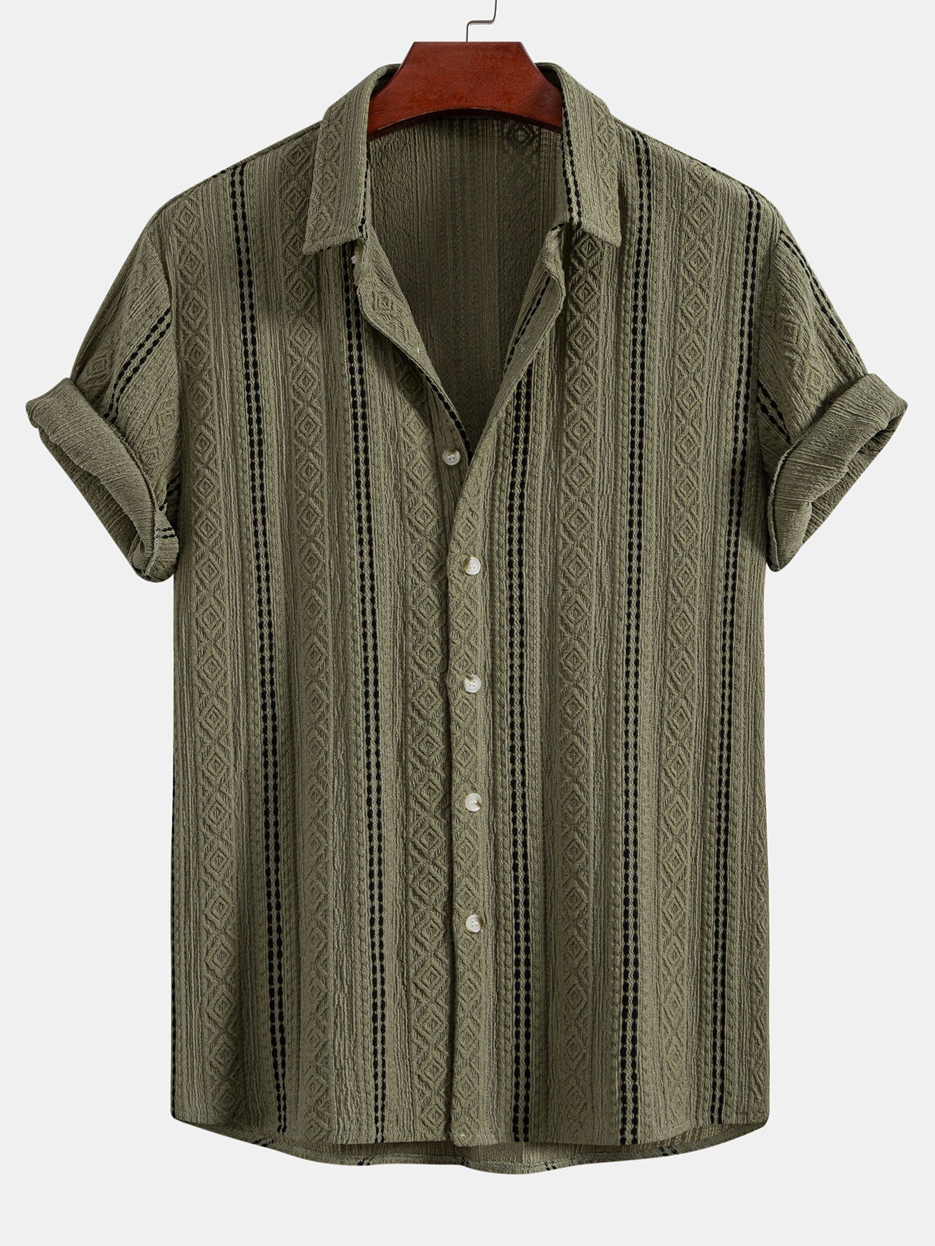 Completo Camicia Jacquard a Righe e Pantaloni Dritti