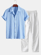 Completo Camicia Cubana Jacquard e Pantaloni in Lino