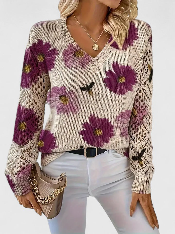 Jersey Elegante con Estampado Floral y Mangas Aireadas