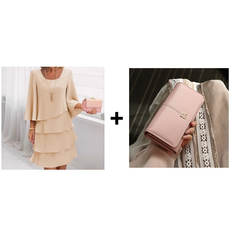 Vestito Lungo Donna con Volant e Scollo Quadrato