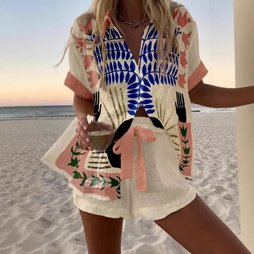 Completo Donna Maglia e Shorts Lino Cotone