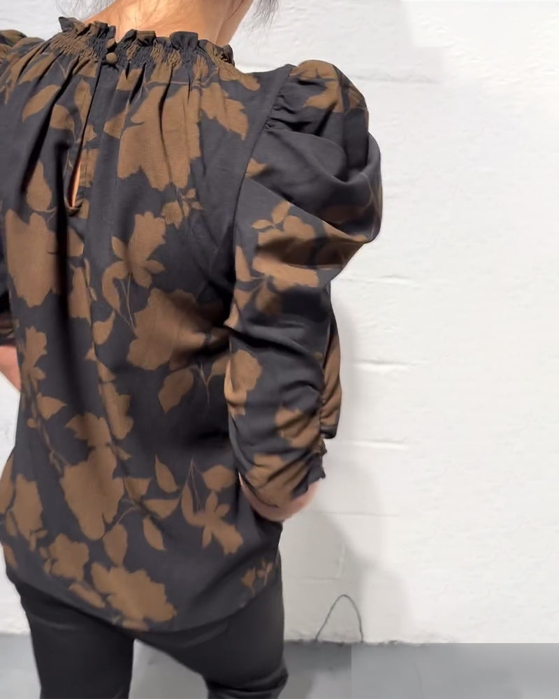 Blusa De Mujer Con Manga Abullonada Y Volantes