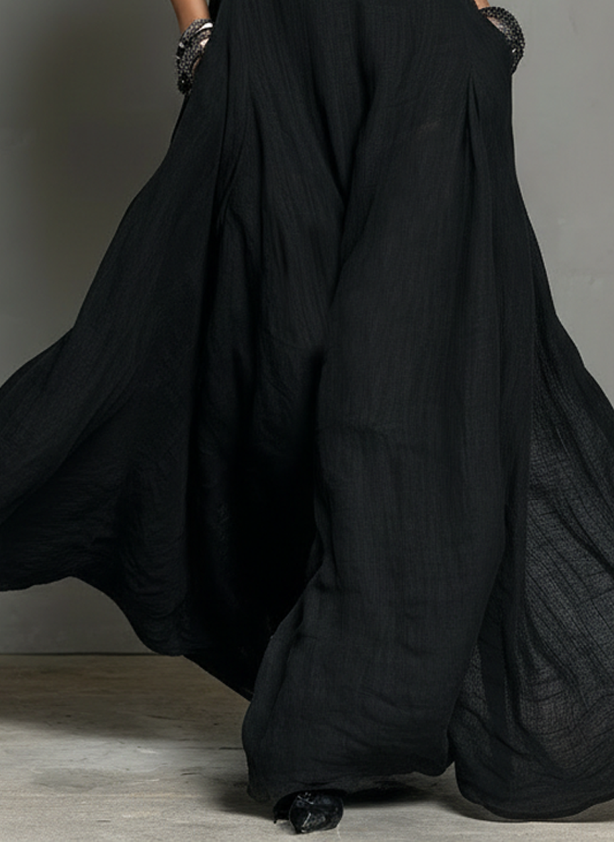 Vestito Lungo Minimalista In Lino Senza Maniche