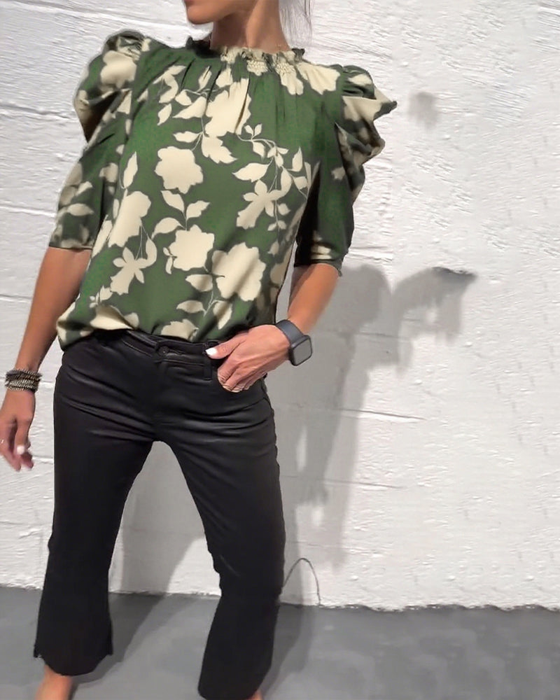 Blusa De Mujer Con Manga Abullonada Y Volantes