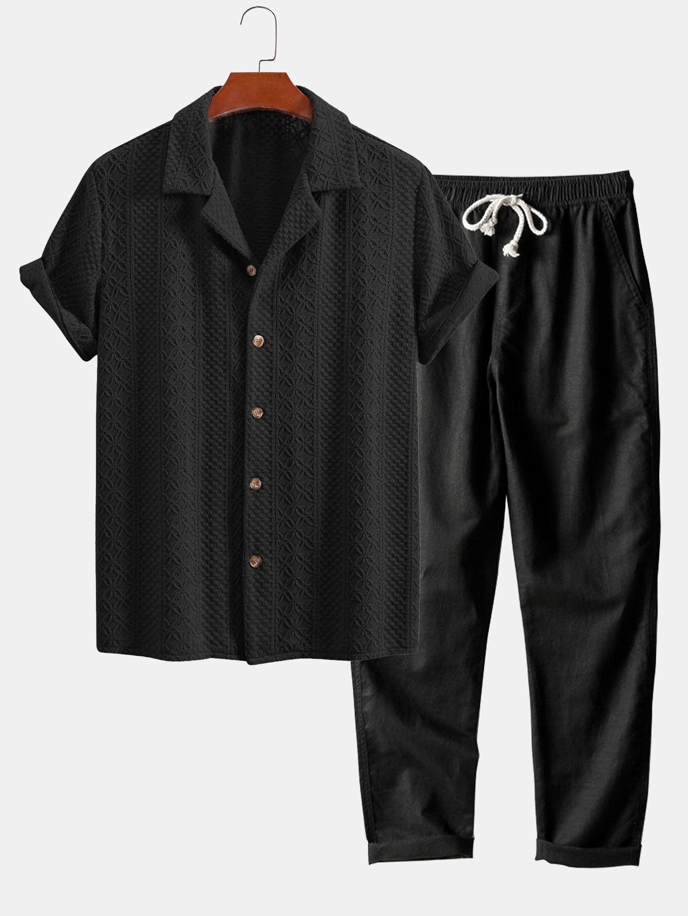 Completo Camicia Cubana Jacquard Floreale e Pantaloni