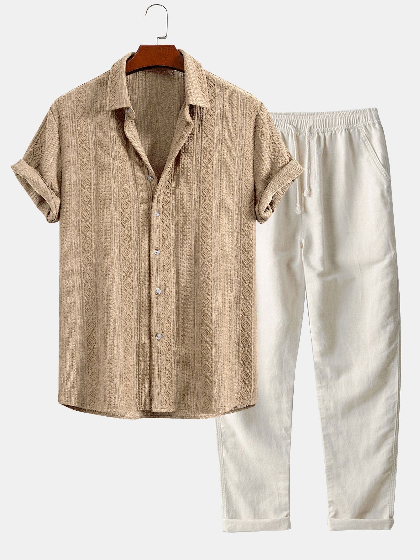 Completo Camicia Jacquard Geometrica e Pantaloni in Lino