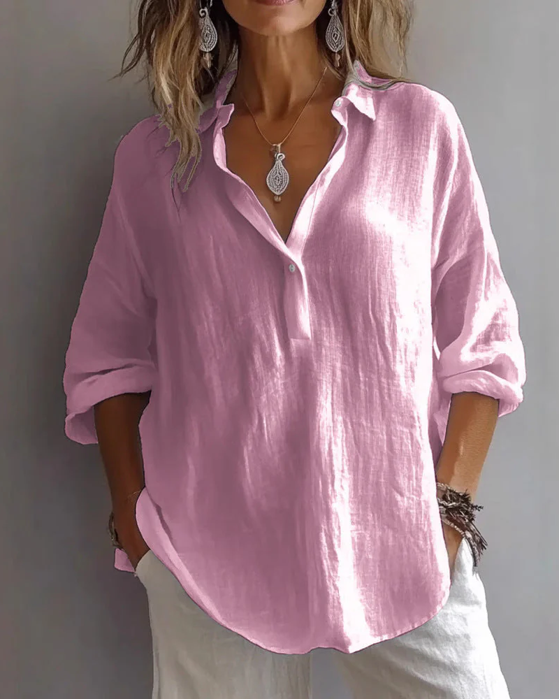 Blusa Holgada con Cuello en V y Mangas Ajustables