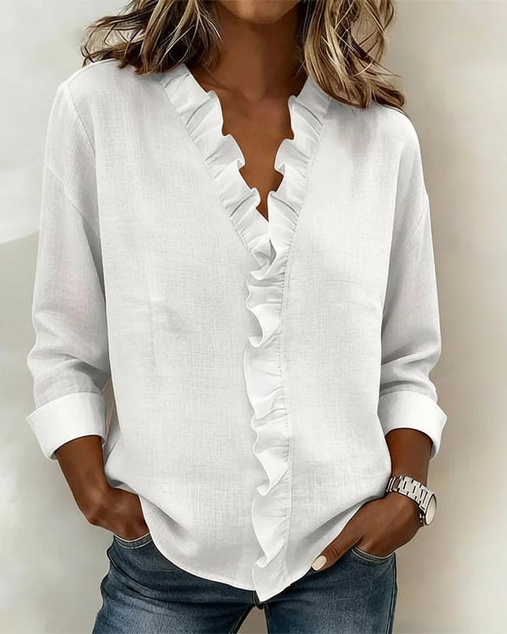 Blusa Elegante Con Scollo a V e Volant Delicati