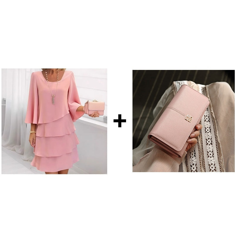 Vestito Lungo Donna con Volant e Scollo Quadrato