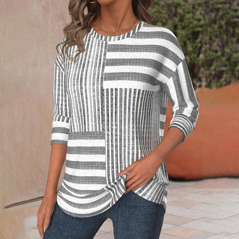 Blusa Patchwork de Rayas para Mujer Estilo Casual