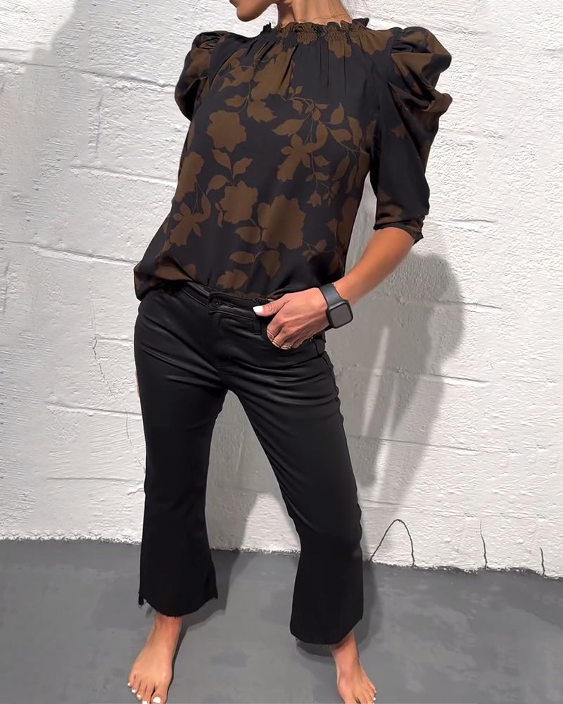 Blusa De Mujer Con Manga Abullonada Y Volantes