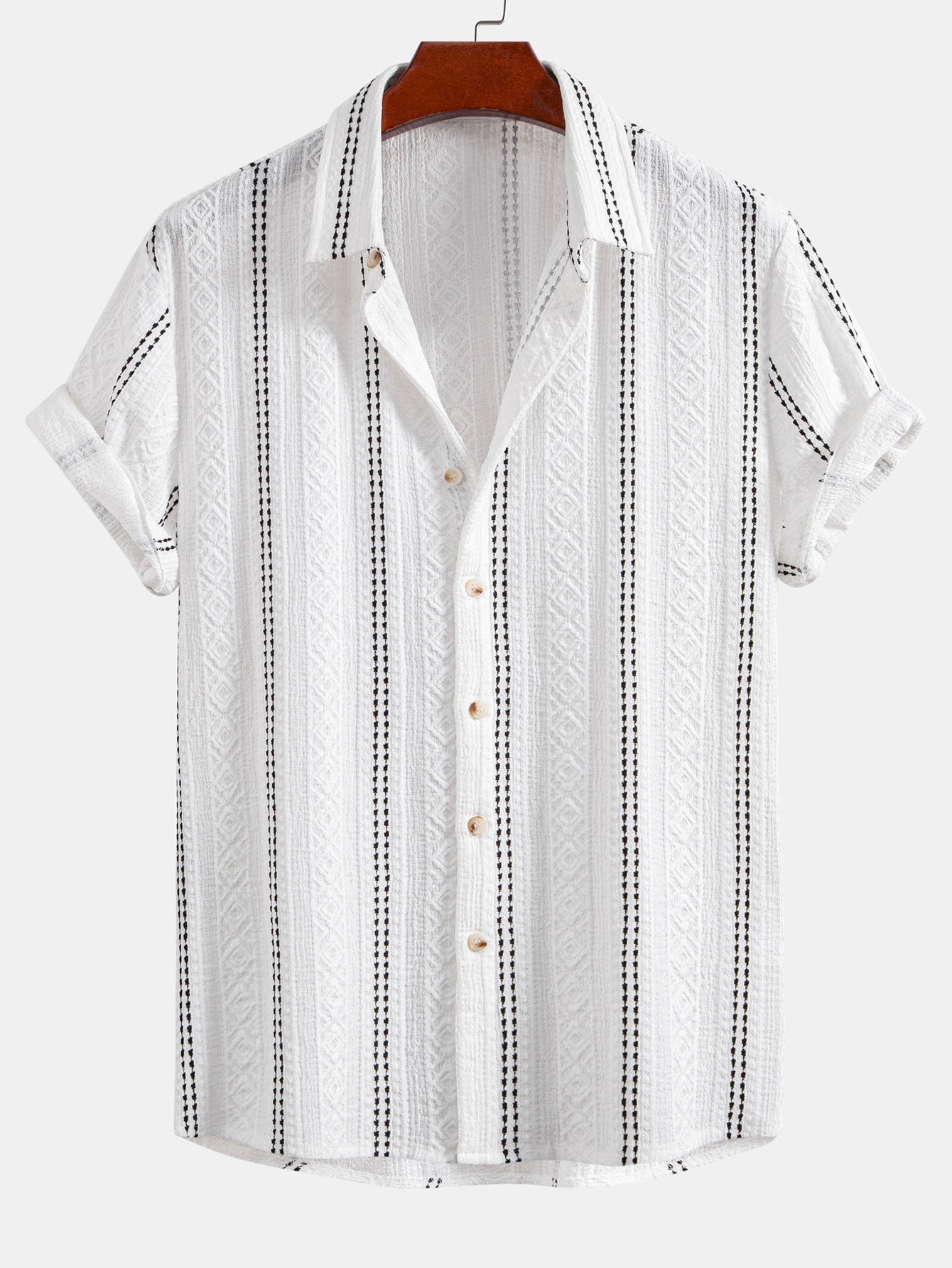 Completo Camicia Jacquard a Righe e Pantaloni Dritti