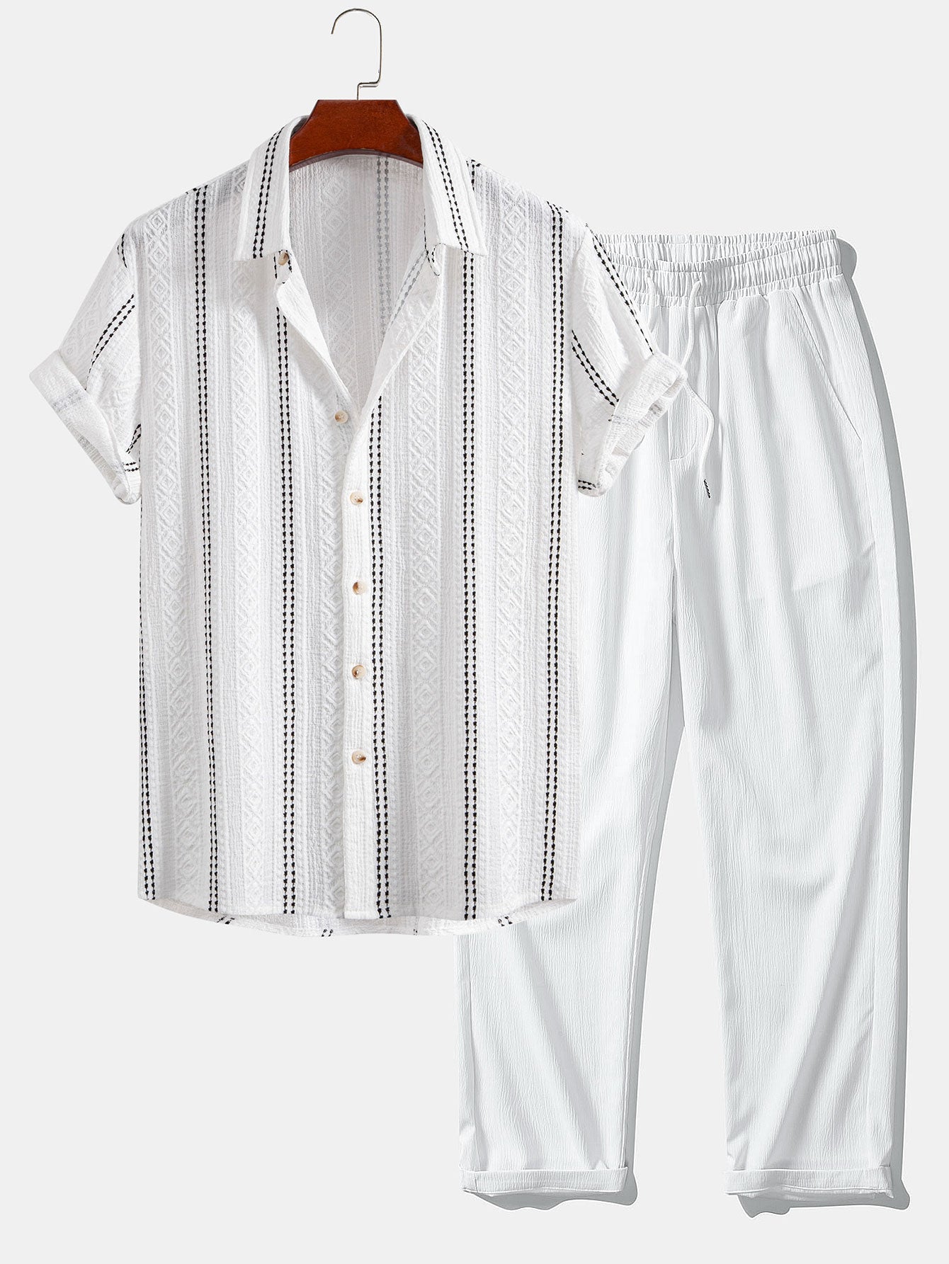 Completo Camicia Jacquard a Righe e Pantaloni Dritti