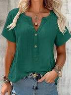 Blusa Elegante con Escote en V y Botones de Madera