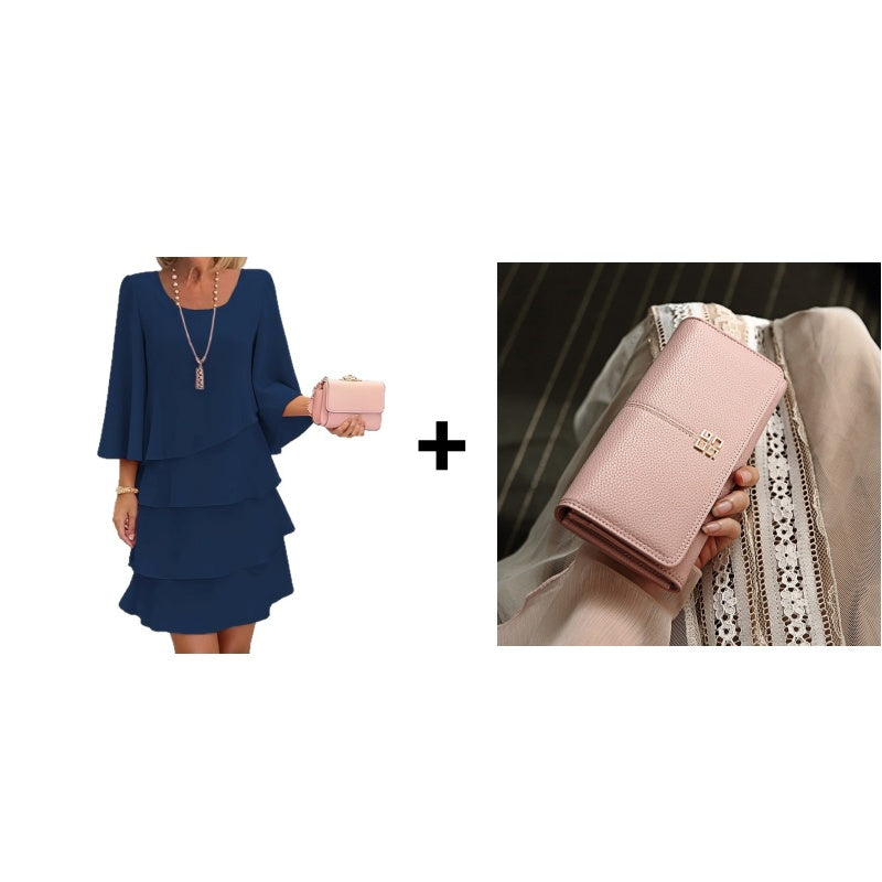 Vestito Lungo Donna con Volant e Scollo Quadrato