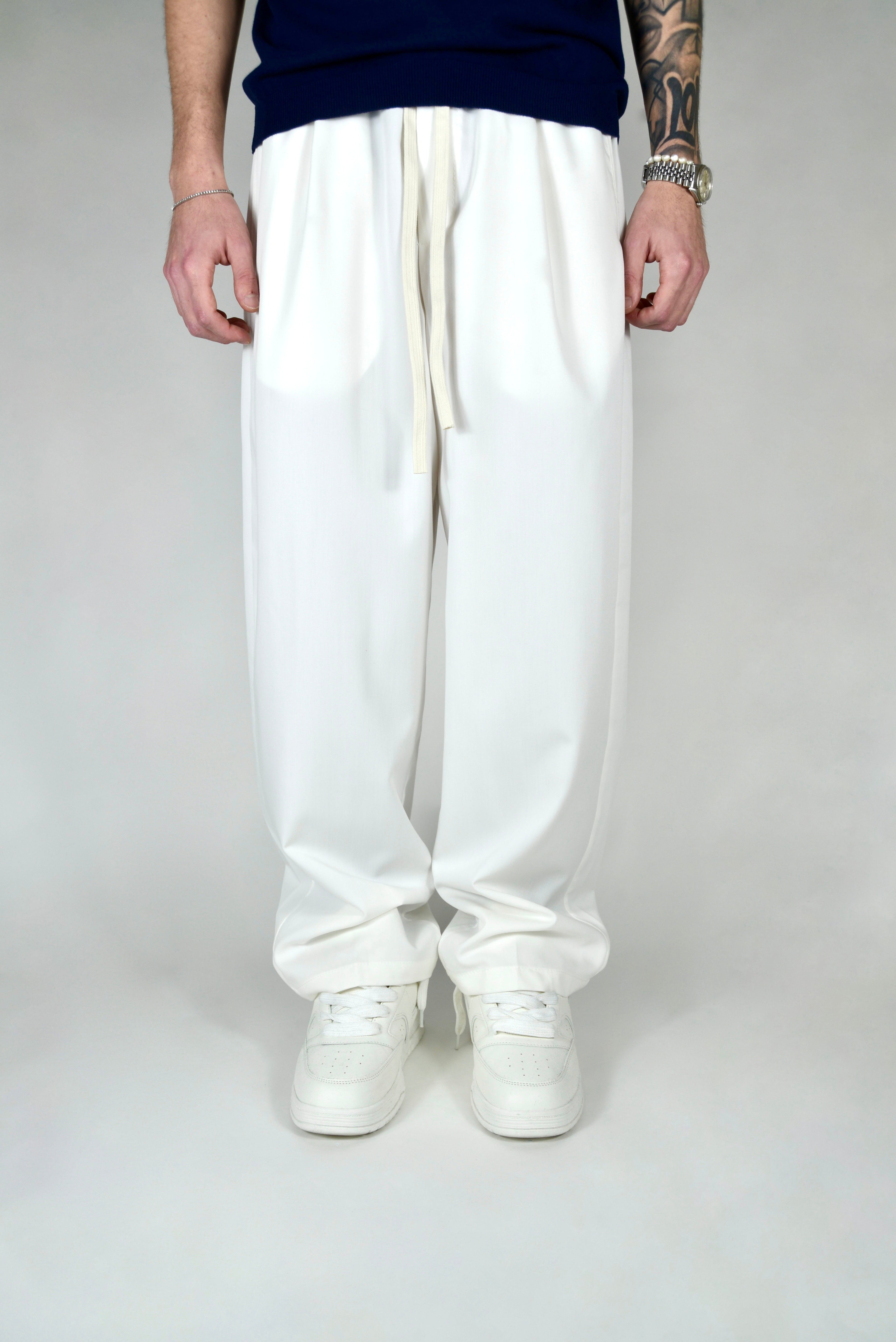 Pantaloni Jogger Uomo Bianchi Fit Oversize Eleganti