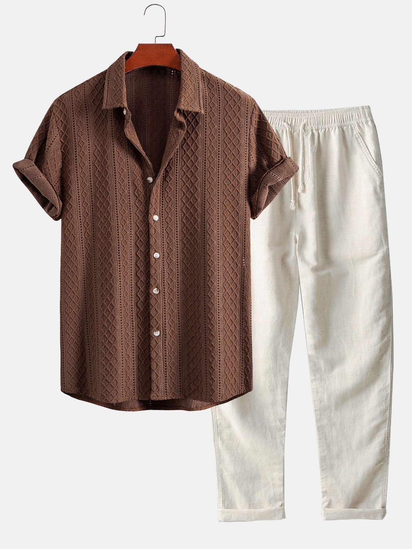 Completo Camicia Jacquard Geometrica e Pantaloni Lino