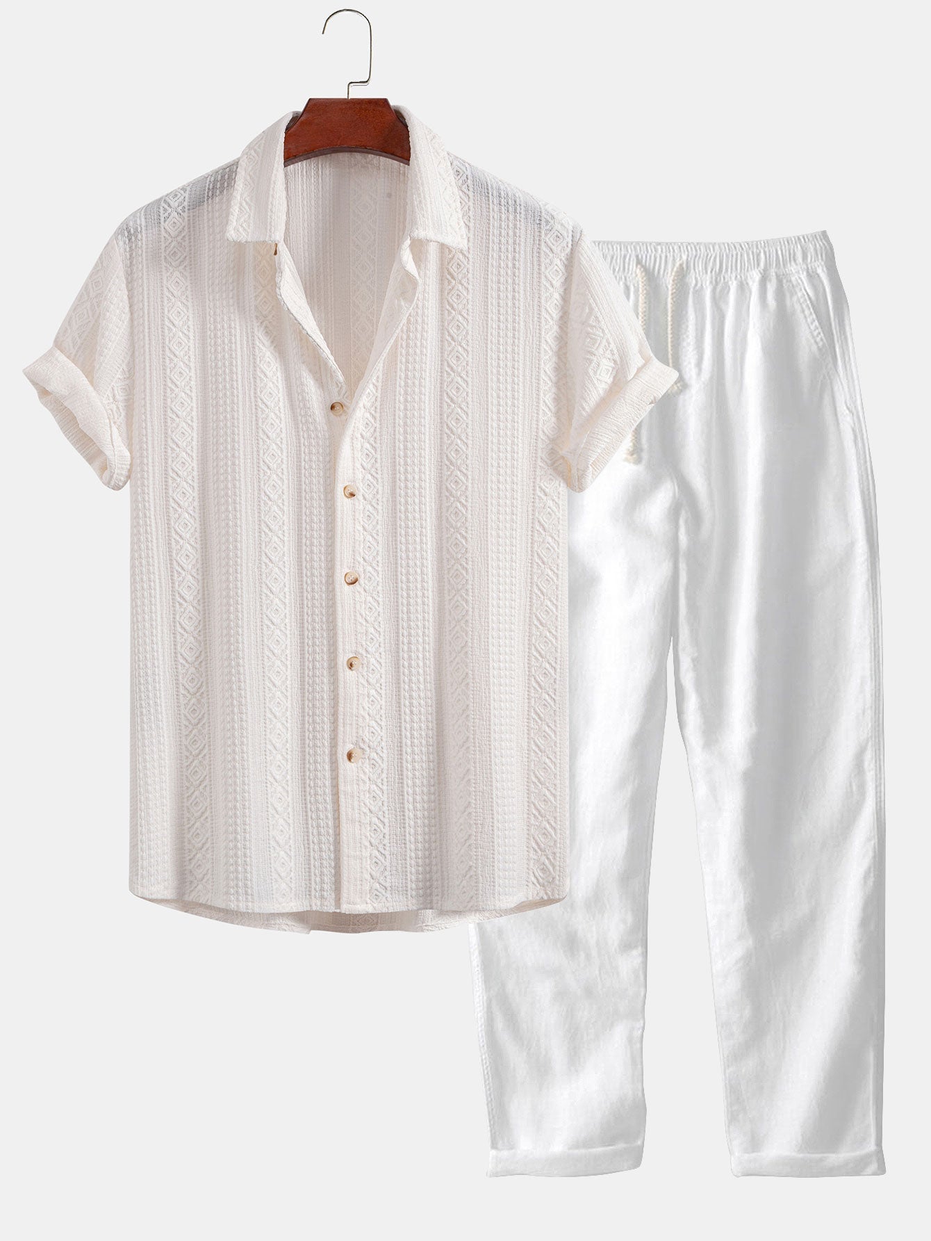 Completo Camicia Jacquard Geometrica e Pantaloni in Lino