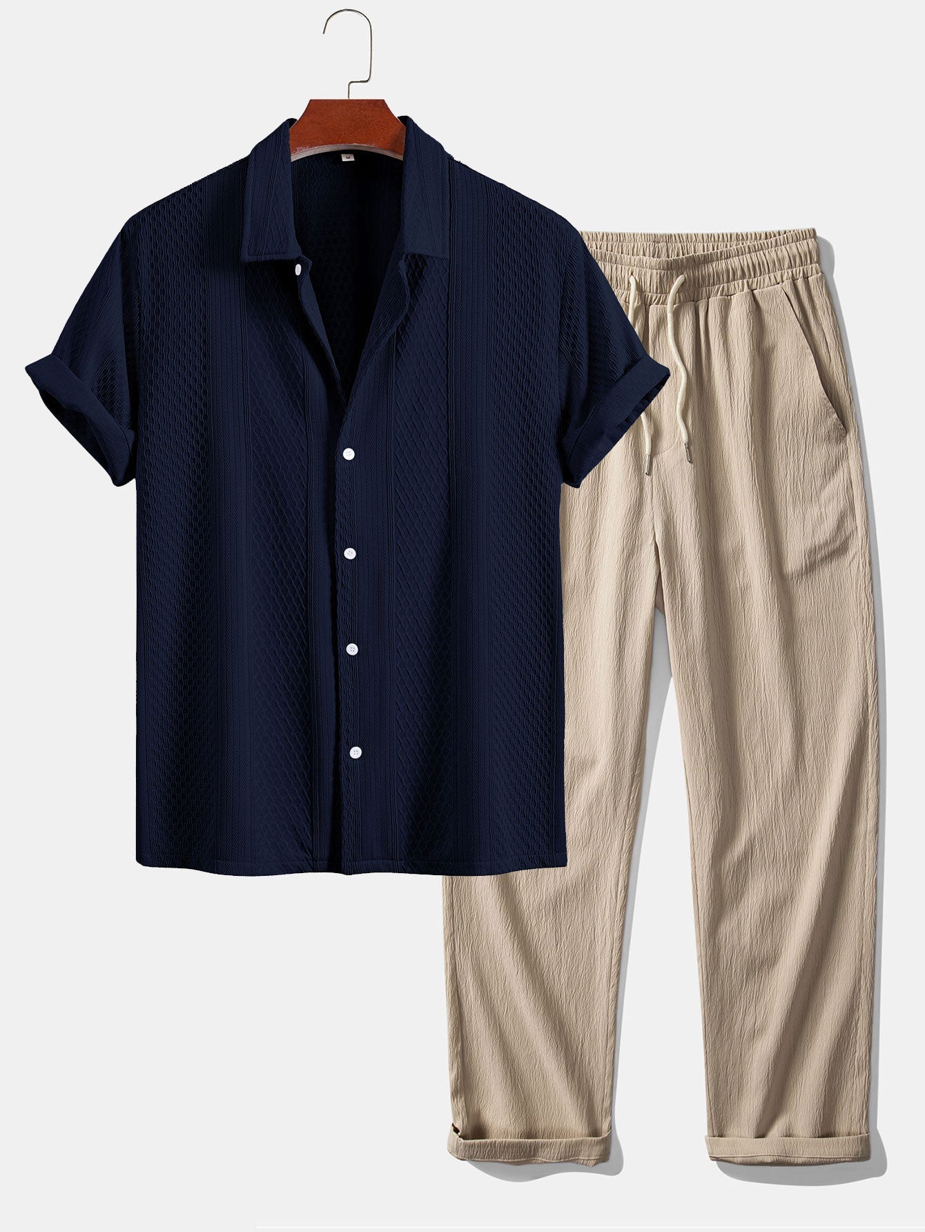 Completo Camicia Jacquard Geometrica e Pantaloni Dritti