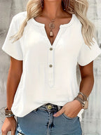 Blusa Elegante con Escote en V y Botones de Madera