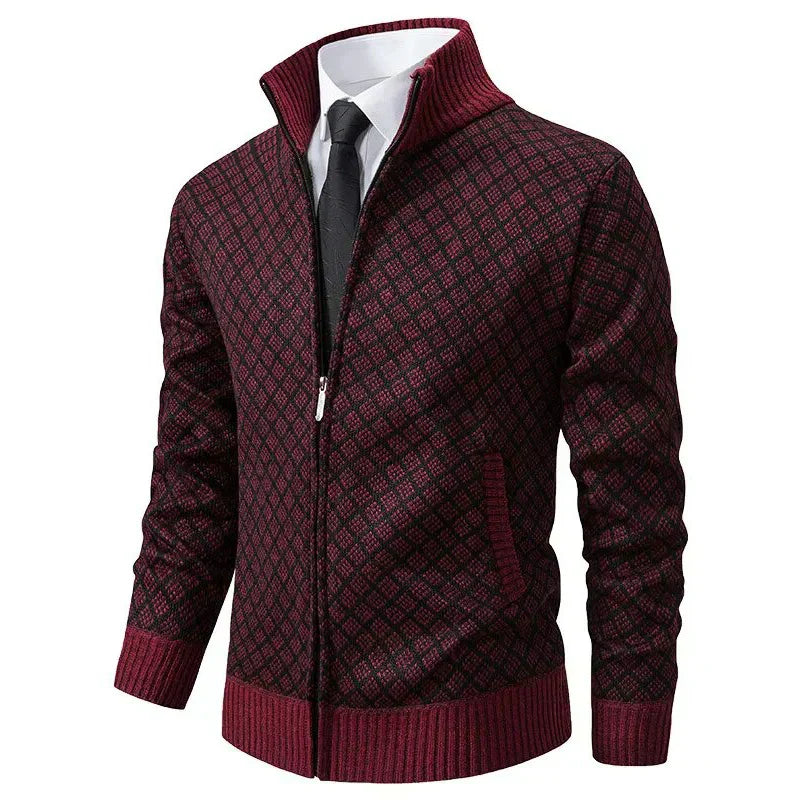 Cardigan Casual a Maglia Waffle con Zip Integrale