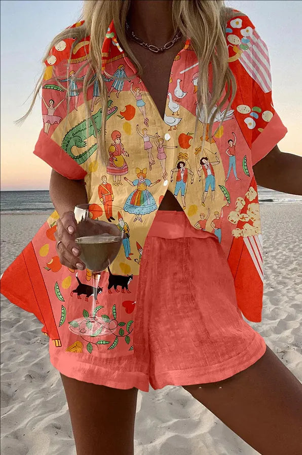 Completo Donna Lino Cotone con T-Shirt e Shorts