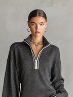 Abito Mini In Maglia Morbida Con Colletto Polo E Zip