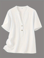 Blusa Elegante con Escote en V y Botones de Madera