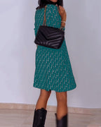 Vestido Cuadros Con Escote En V Y Manga Larga