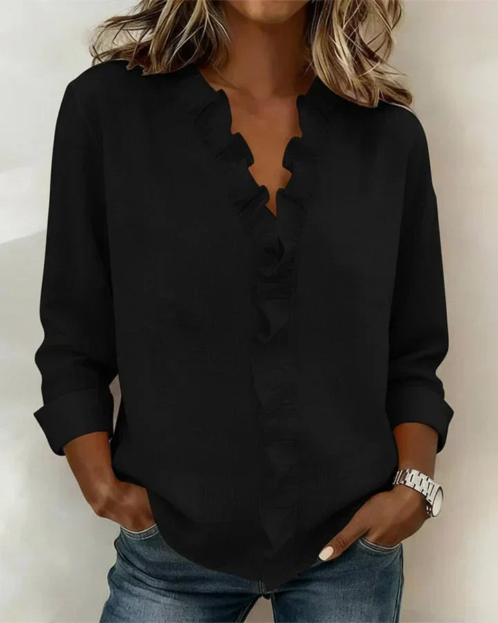 Blusa Elegante Con Scollo a V e Volant Delicati