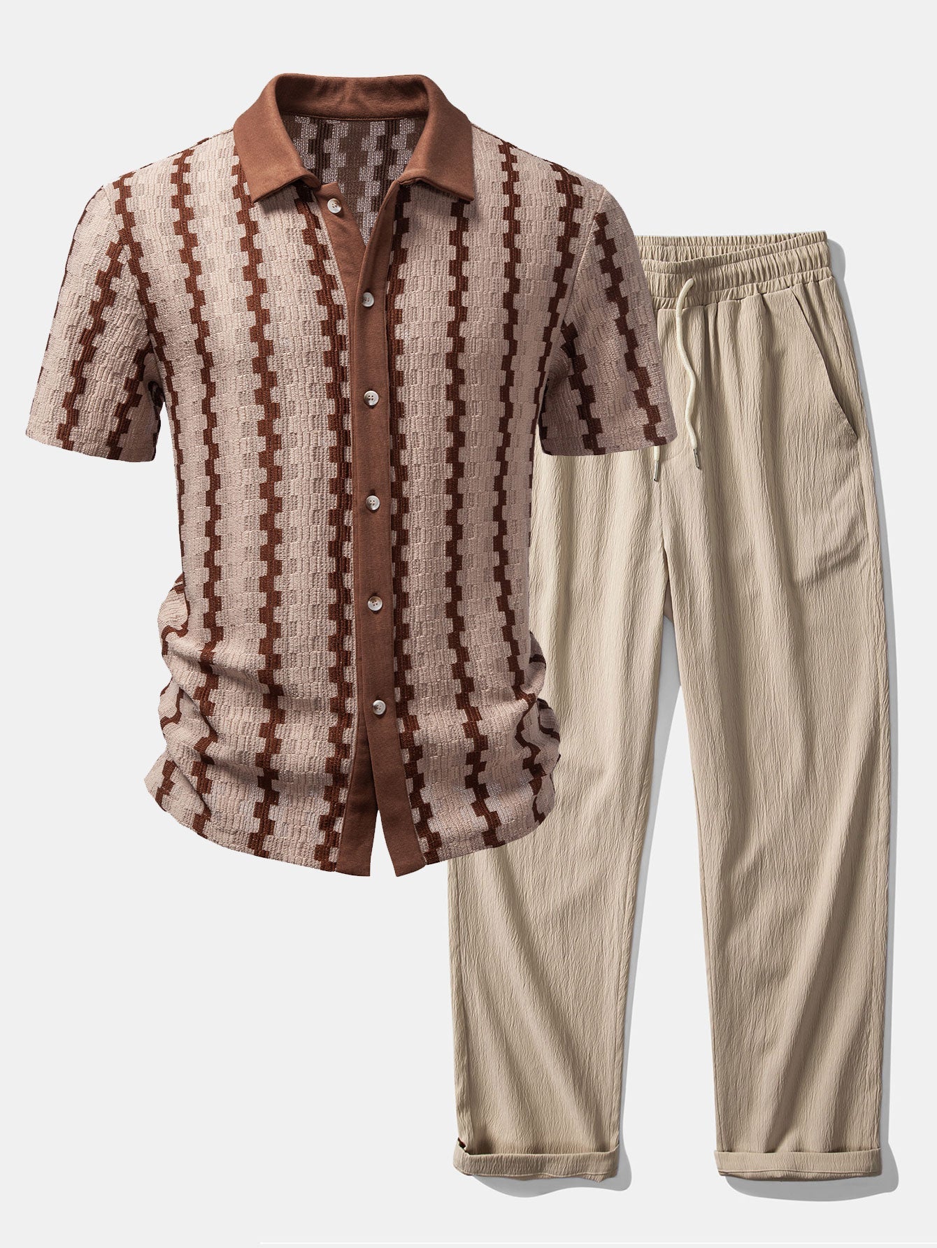 Completo Camicia Quadri Jacquard E Pantaloni Dritti