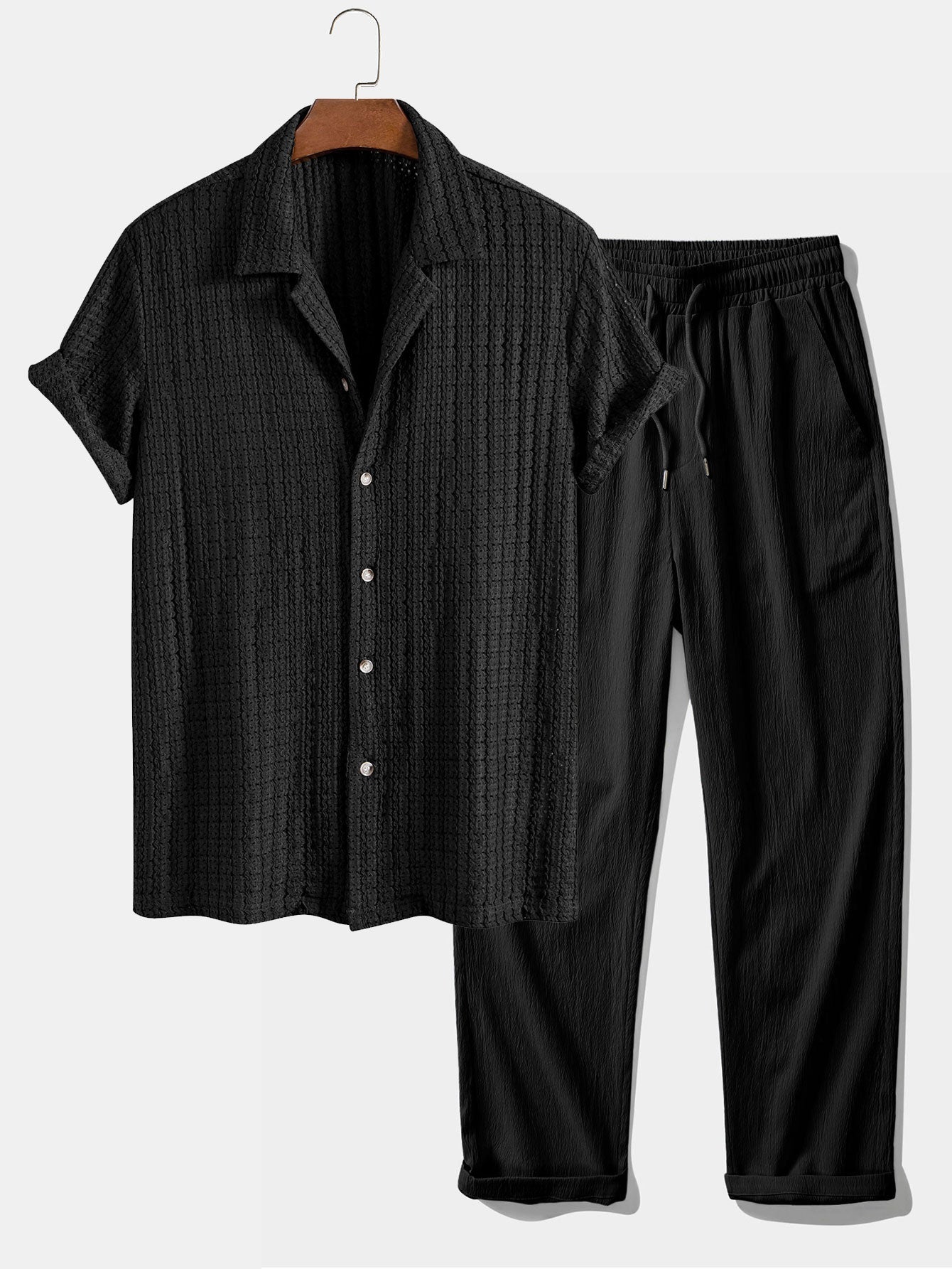 Completo Camicia Cubana Jacquard e Pantaloni Dritti