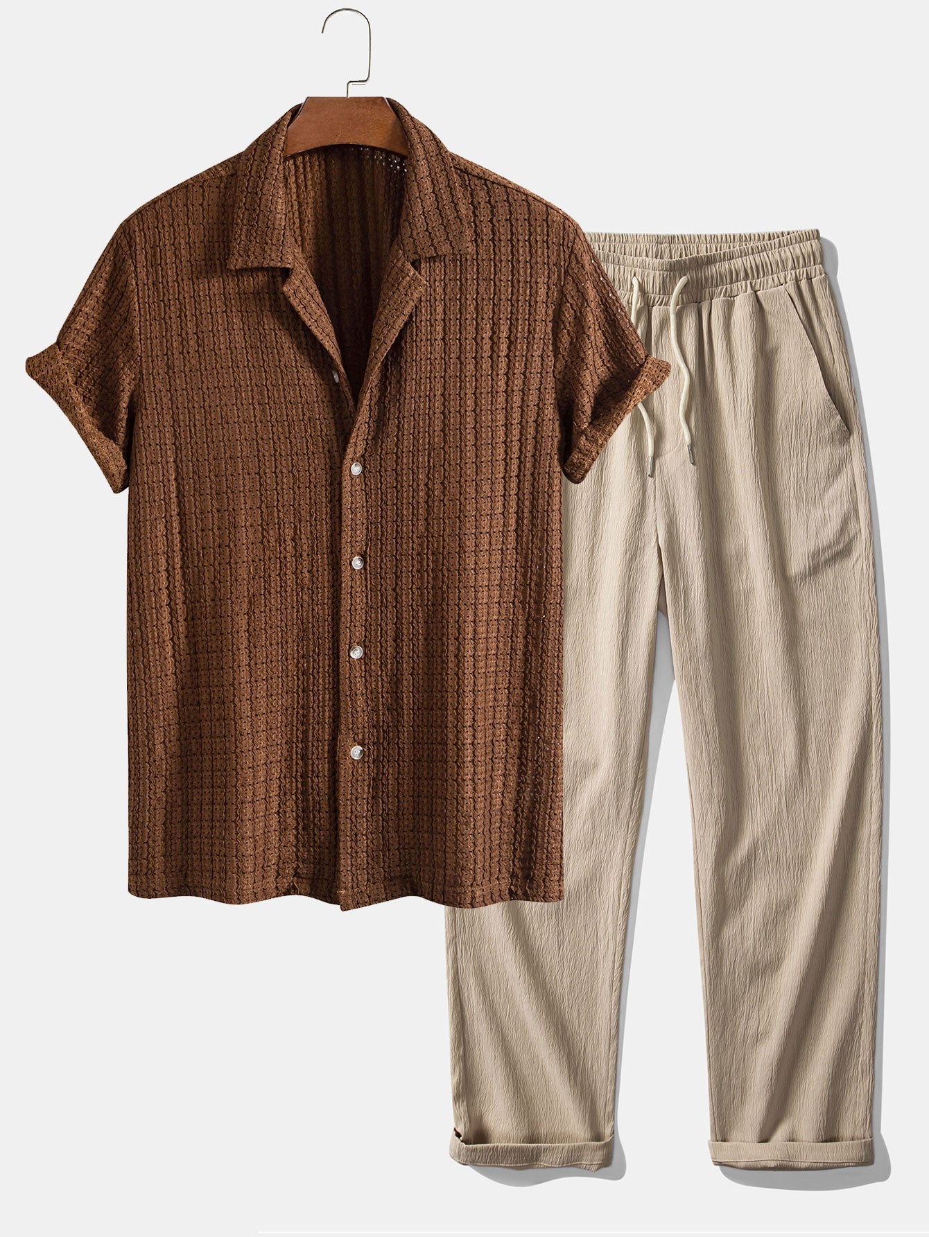 Completo Camicia Cubana Jacquard e Pantaloni Dritti