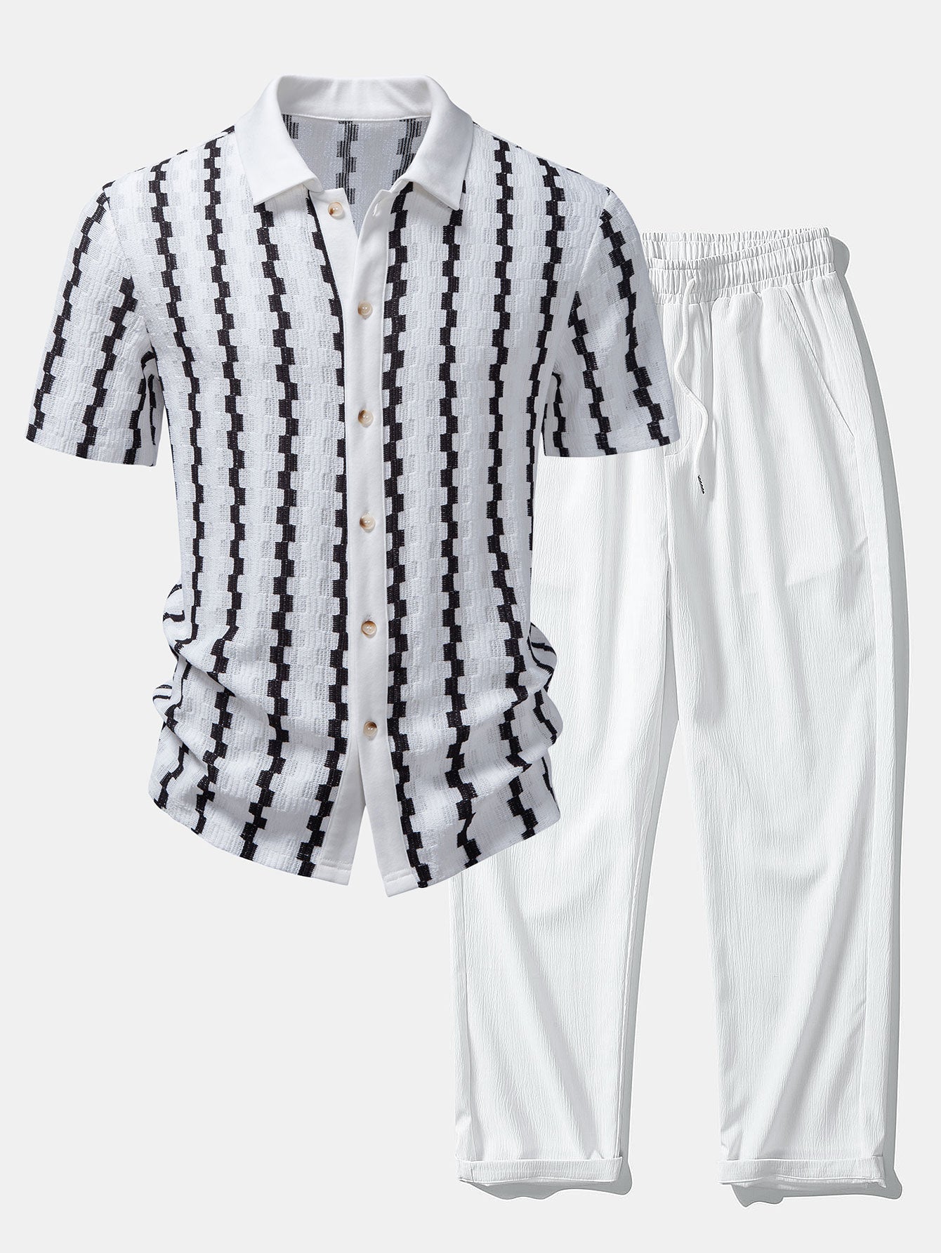 Completo Camicia Quadri Jacquard E Pantaloni Dritti