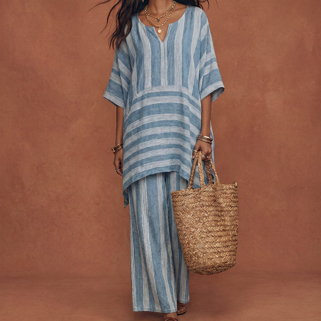 Completo Boho in Lino a Righe Donna Oversize