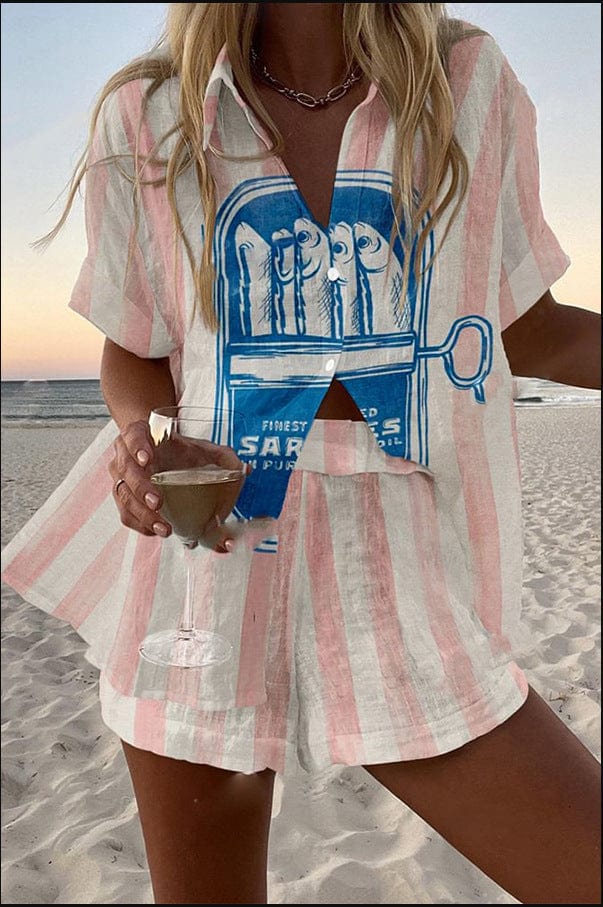 Completo Maglietta E Shorts Lino Cotone Casual