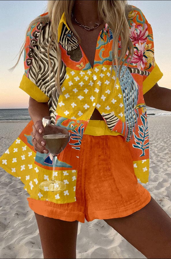 Completo Donna Lino Cotone T-Shirt e Shorts Casual