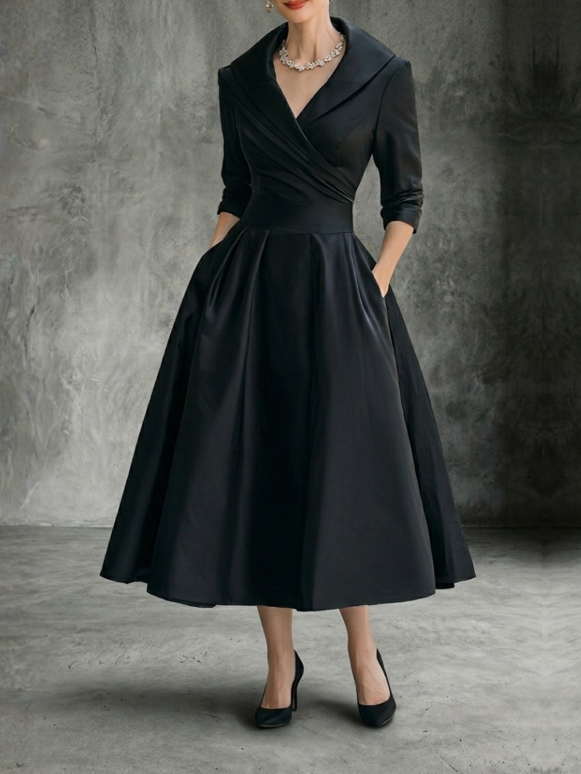 Vestito Midi Satinato Vintage con Taschini Laterali