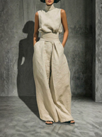 Completo Donna Cotone Lino Gamba Larga Senza Maniche