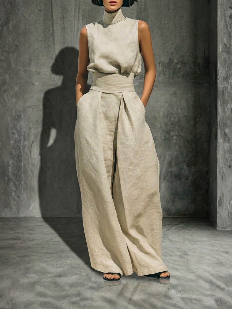 Completo Donna Cotone Lino Gamba Larga Senza Maniche