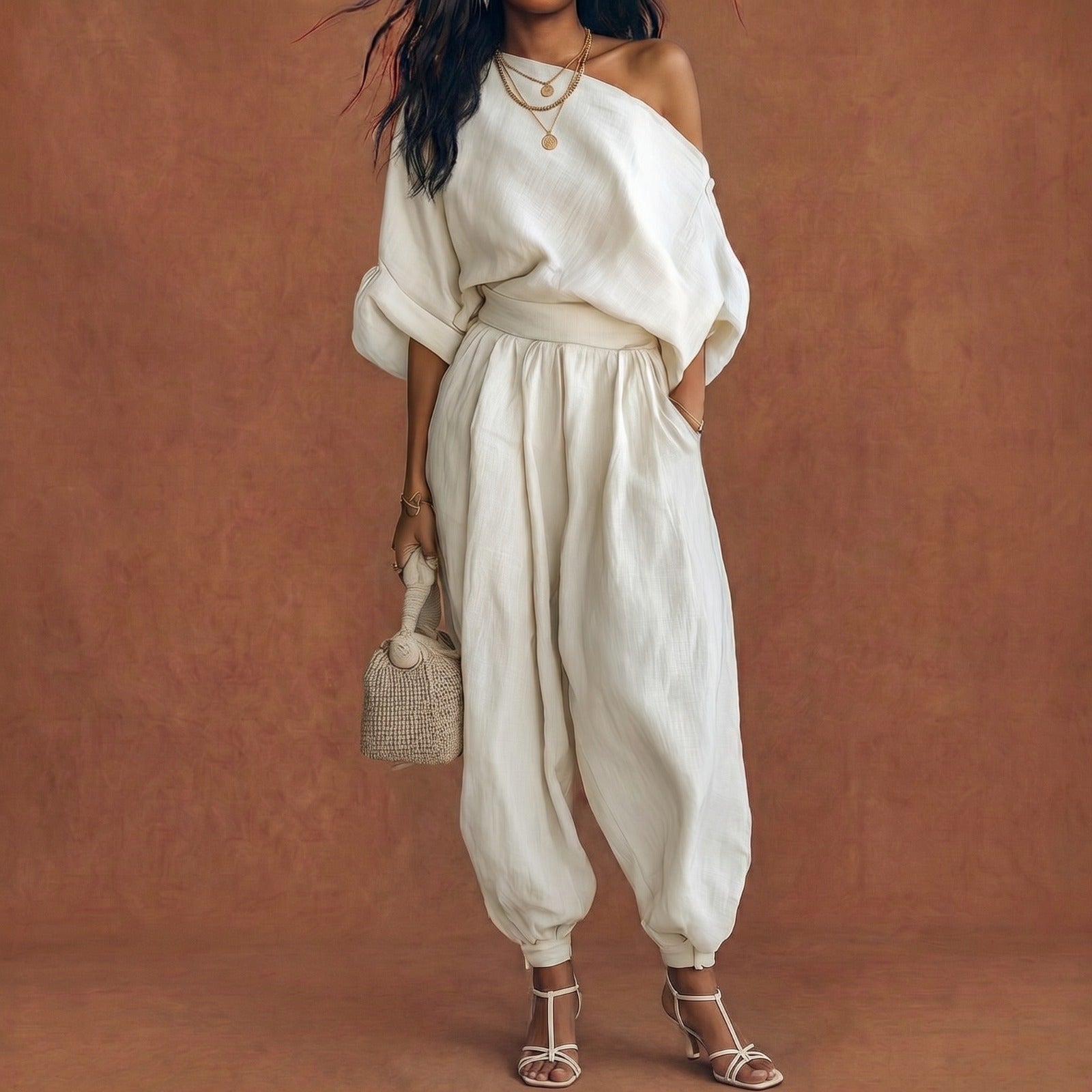 Completo Donna Off Shoulder 2 Pezzi Casual Chic