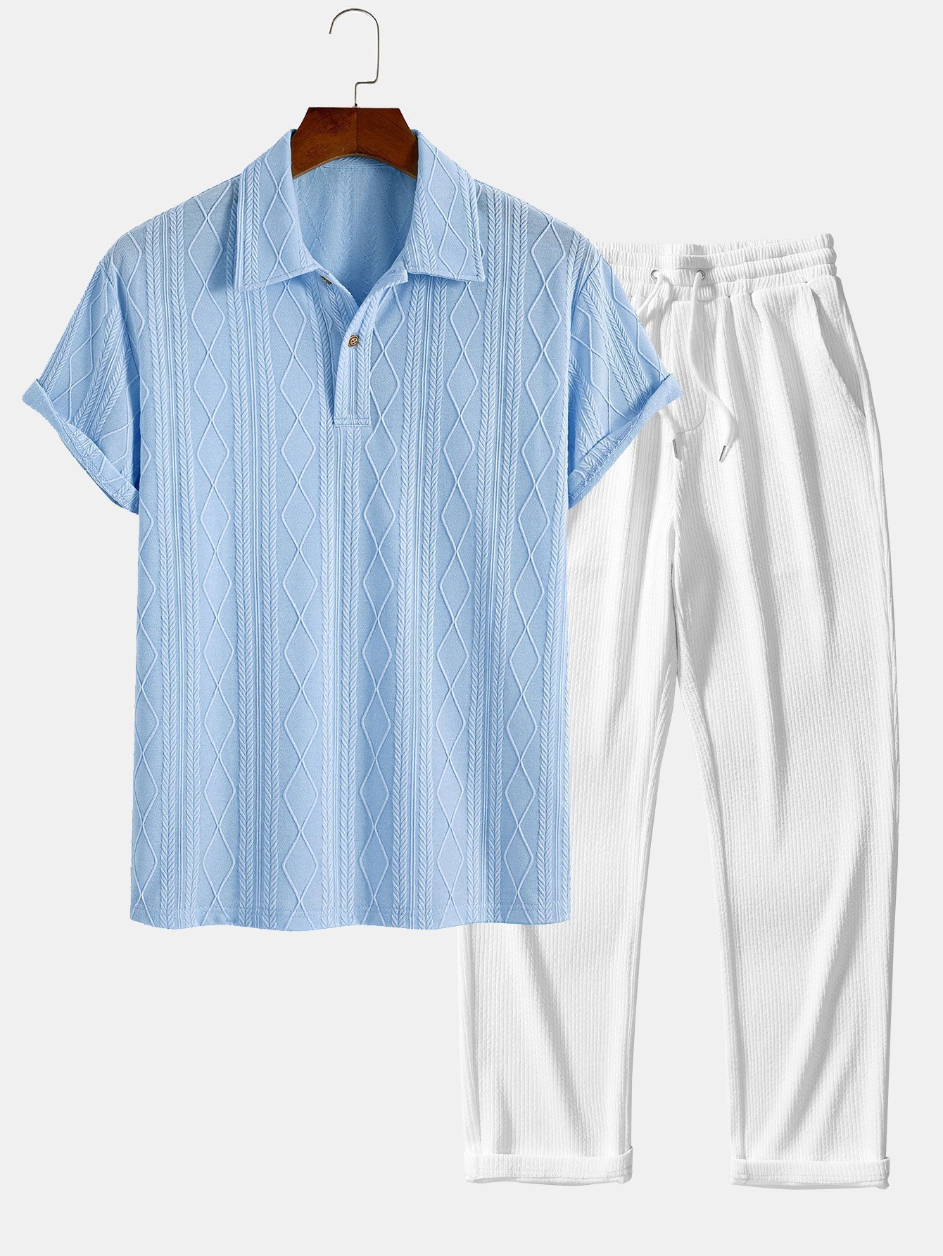 Completo Polo Jacquard Geometrico e Pantaloni Dritti